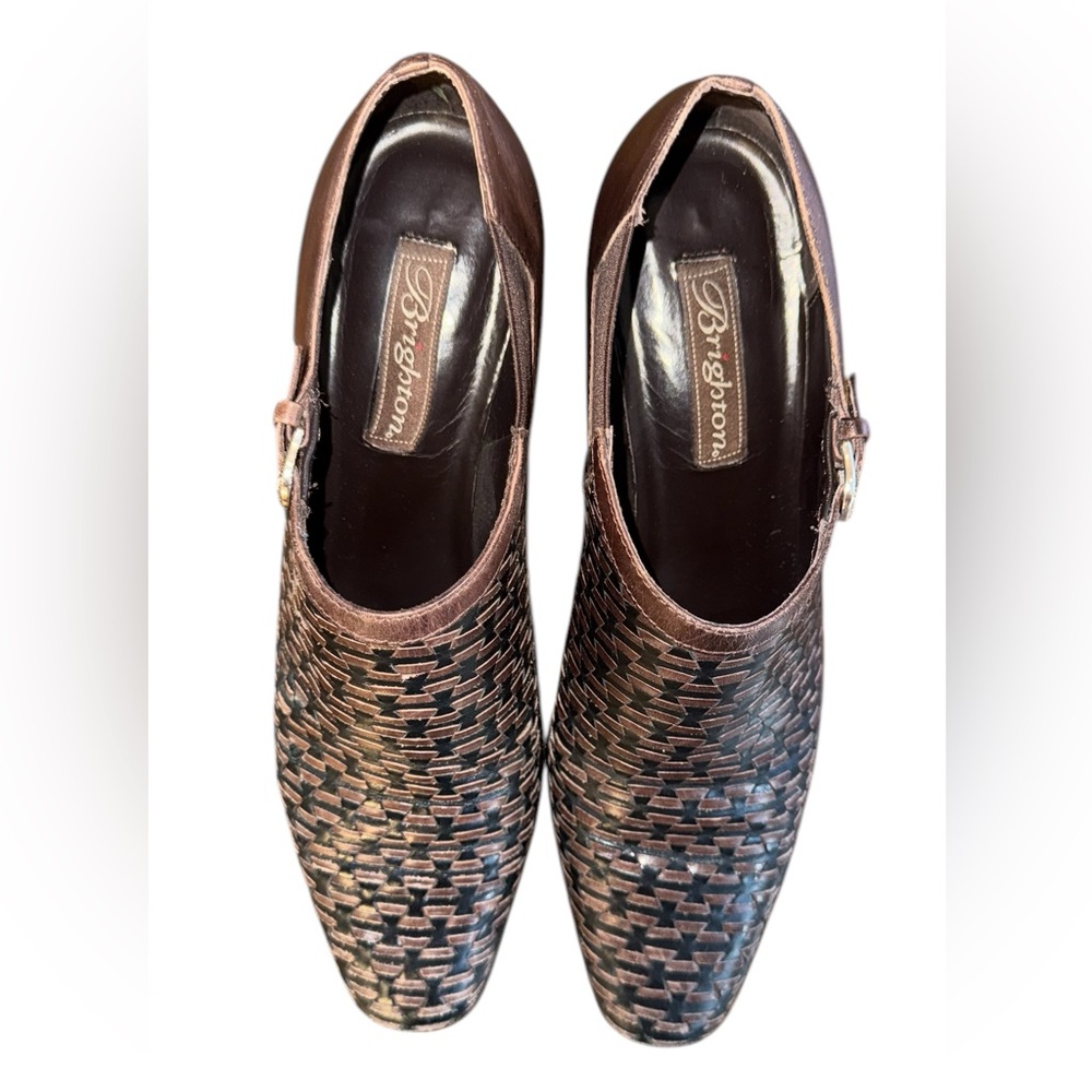 Brighton Turner Brown Leather Slip-on Heels with Woven Texture Women’s Size 9 M - Picture 6 of 8